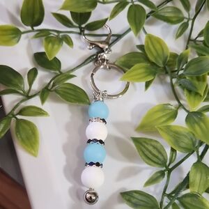 Blue and White Beaded Keychain
